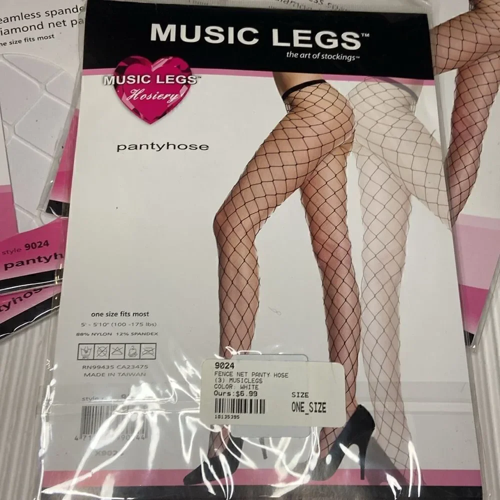 Hosiery seamless White spandex big diamond net pantyhose OSFM 5 pair bundle NWT